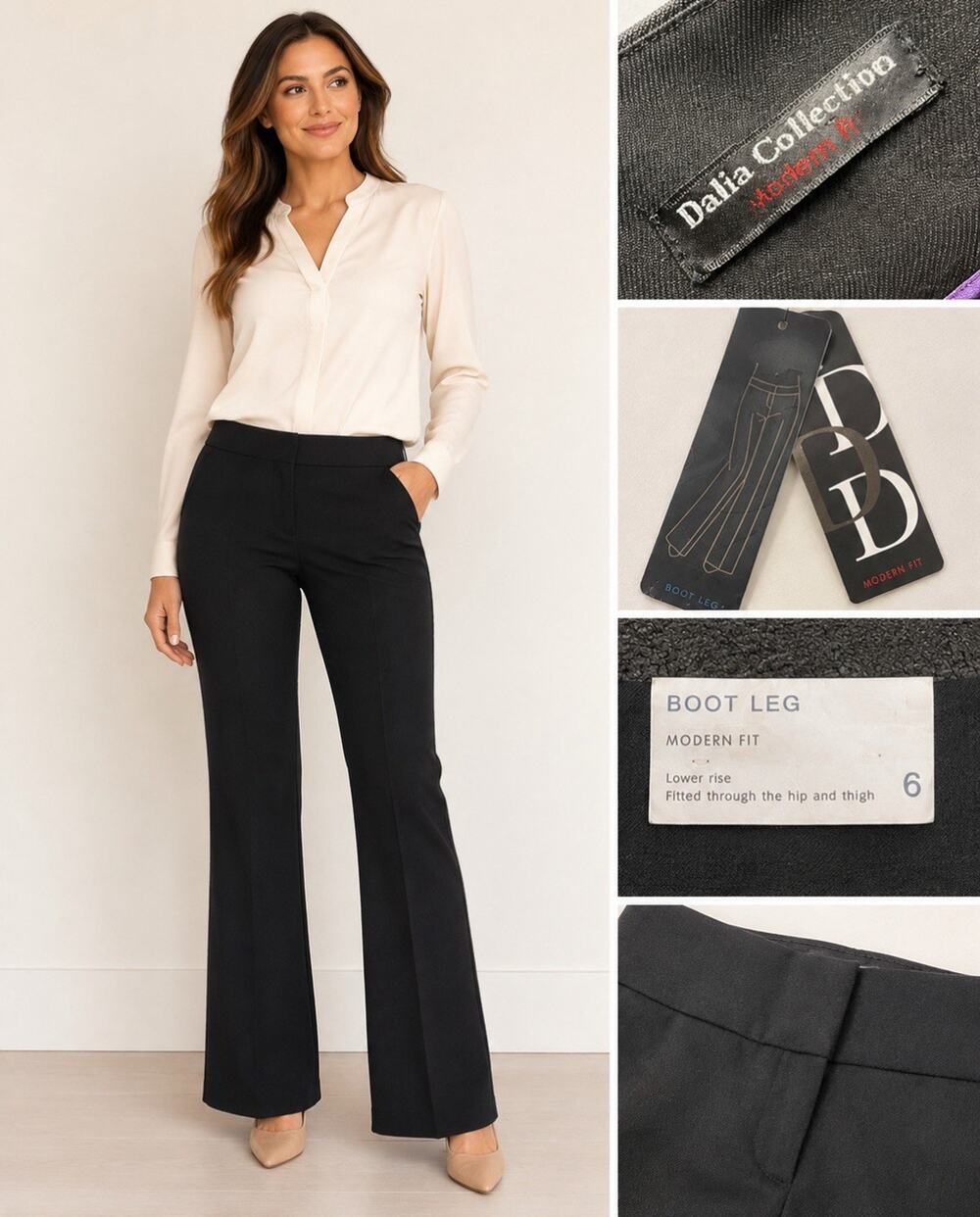 NWT Y2K Business Casual Dalia Collection Women's Boot Leg Pants Size 6 Black